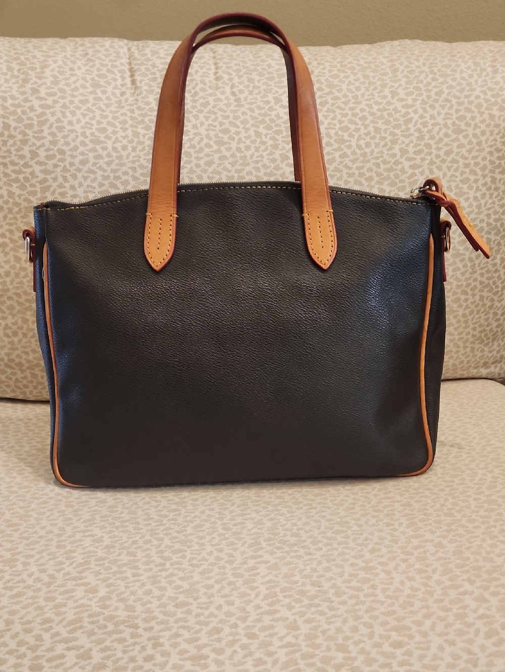 Dooney & Bourke Large Daniel Leather Satchel Dark Brown and Tan Trim - Picture 2 of 9